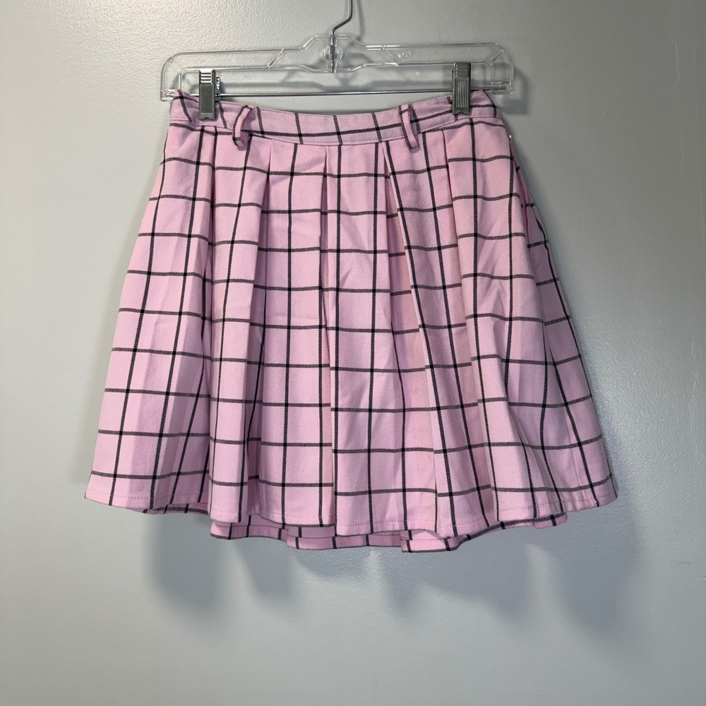 Hot‎ Topic Pink Black Grid Pleated Mini Skirt Schoolgirl Alt Kawaii SM
